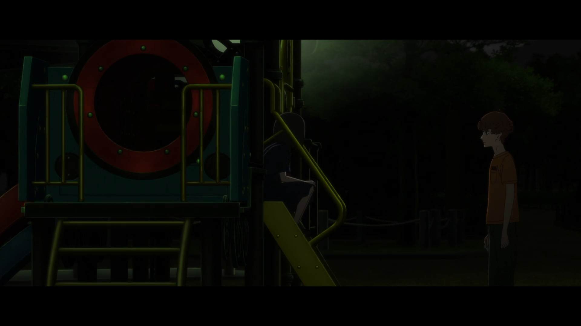 Vue latérale de la scène du parc dans l'anime